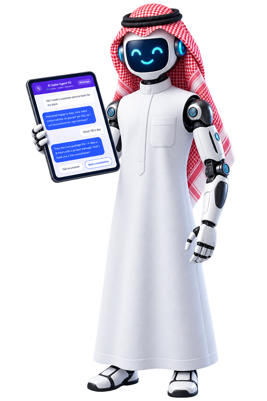 AI Sales Agent 92 يعرض محادثة مع عميل — 92 التقنية